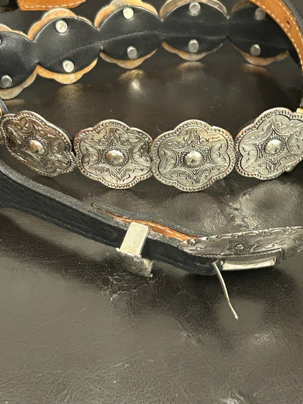 Black Leather & Silver Concho Western Belt